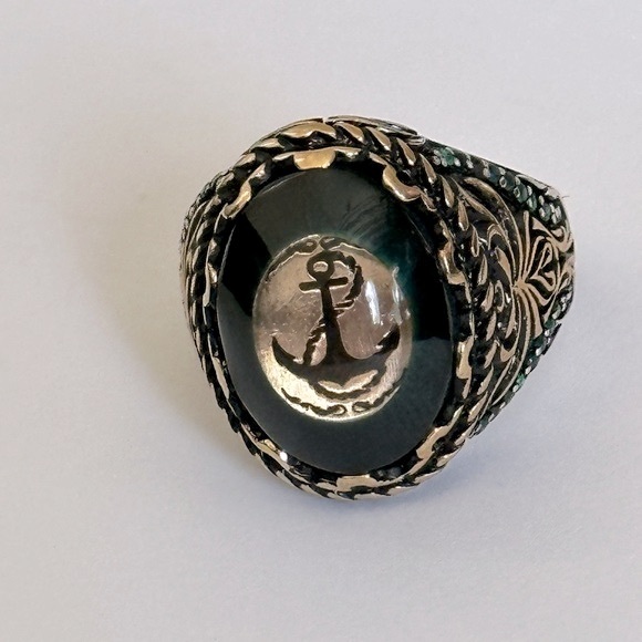 925 Silver Nautical Pirate Sailor Anchor Ring Unisex - Picture 2 of 7